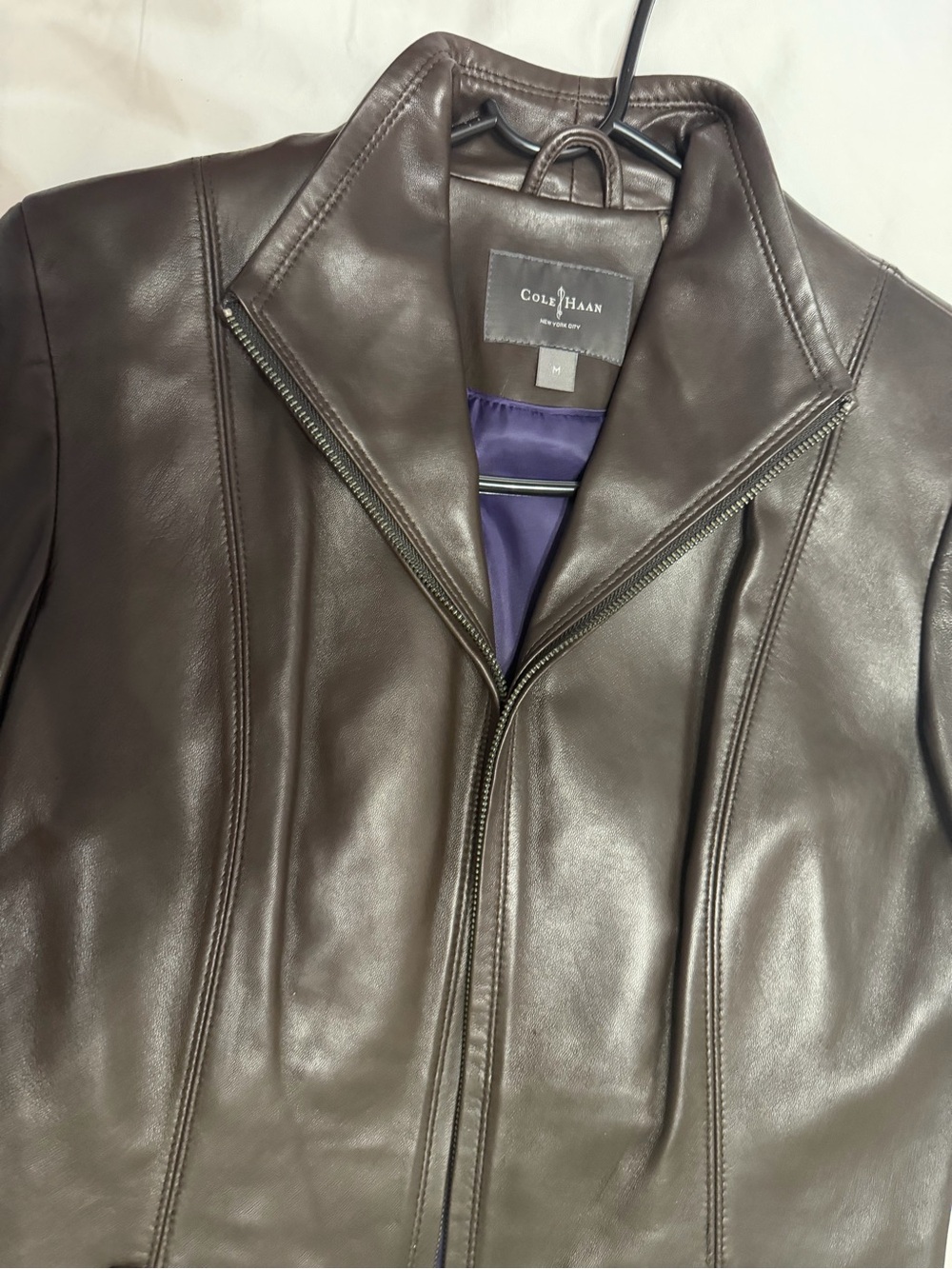 Cole Haan woman’s Dark Brown Leather Bomber Jacket
